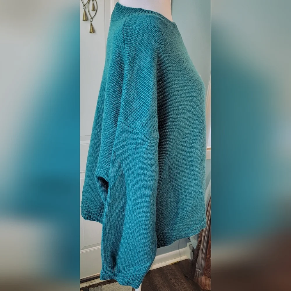 Sablyn Alston Boyfriend Crew Neck Sweater Womens L Teal 100% Cashmere Relaxed Fi - Picture 6 of 12